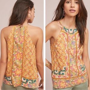Anthropologie Floral Halter Tank Top